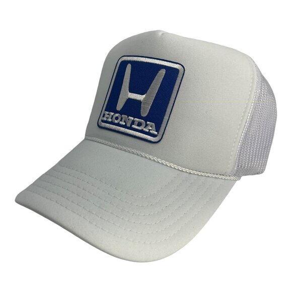 NEW VINTAGE STYLE HONDA MOTORS RACING LOGO WHITE TRUCKER HAT TRENDY - Picture 2 of 3